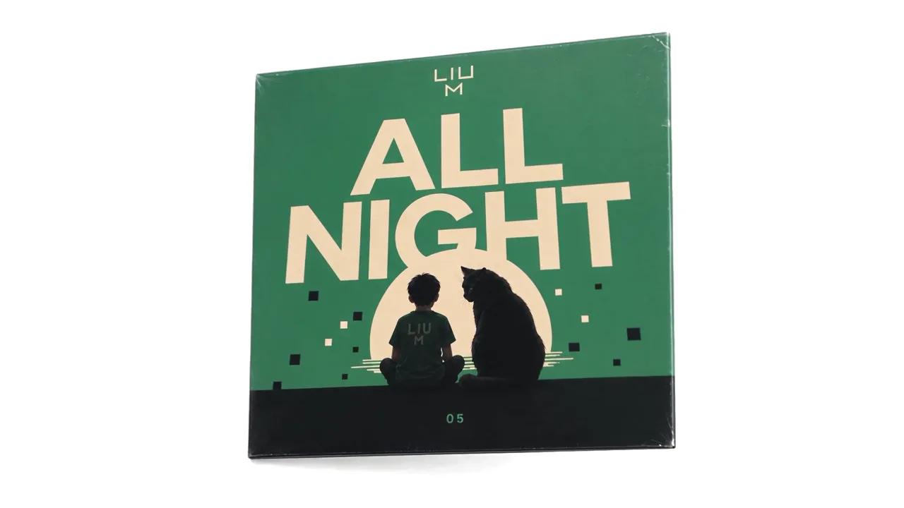 The final All Night cover: the boy and the cat in silhouette