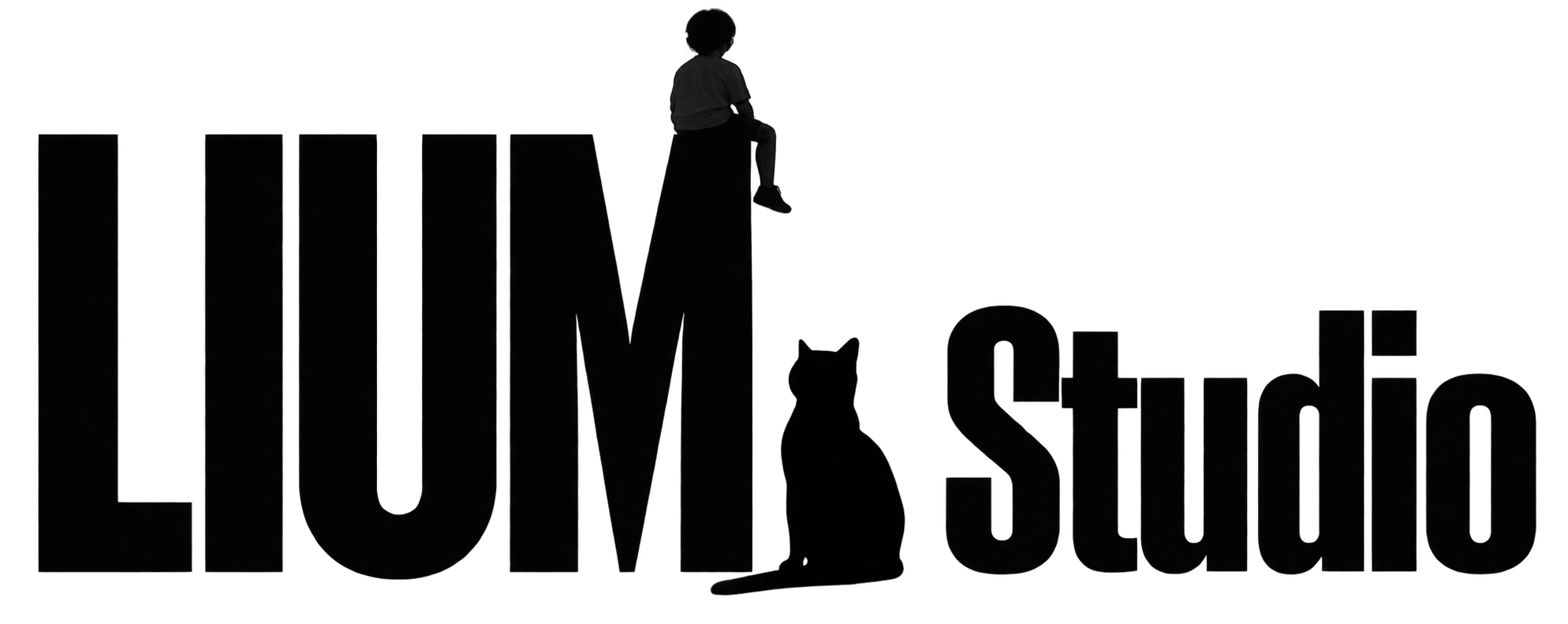 LIUM Studio: a child and a black cat sit on the letters