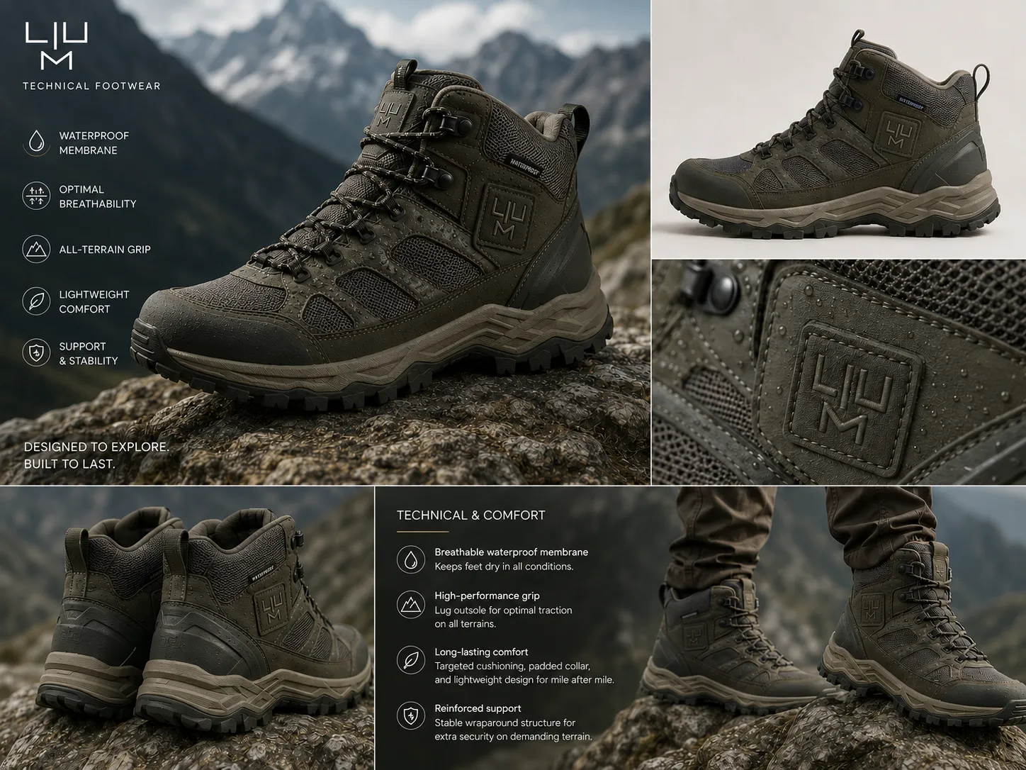 LIUM technical trekking boot board: the boot on a rock, details and features